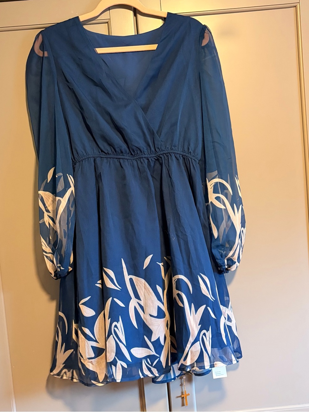 Amazon Blue Floral V-Neck Casual Dress